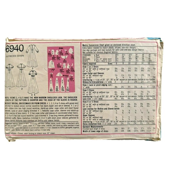 Vintage 70s Simplicity 6940 Misses Bridal Bridesmaid Prom Dress Pattern Size 10 - Picture 2 of 2